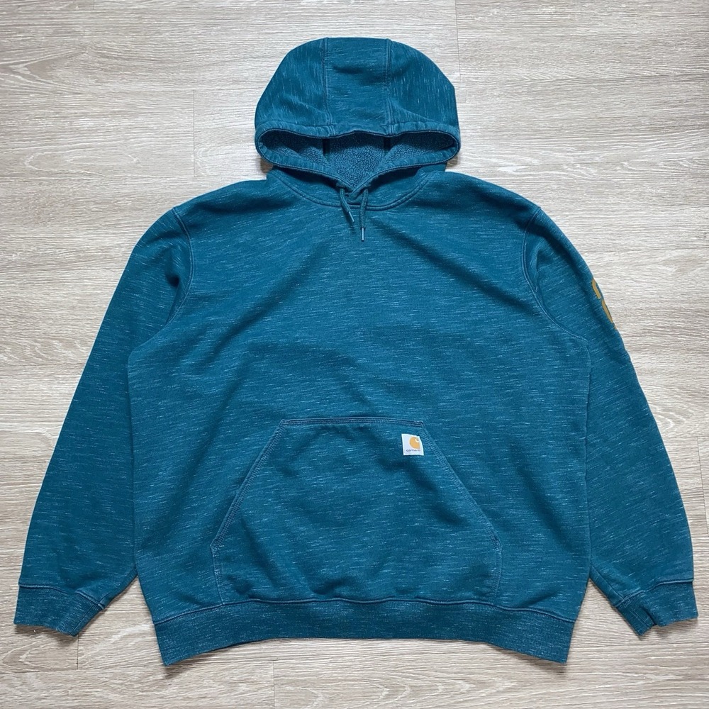 Carhartt Loose Fit Hoodie Sweatshirt Men's 2XL Green Spell Out Workwear Fleece
